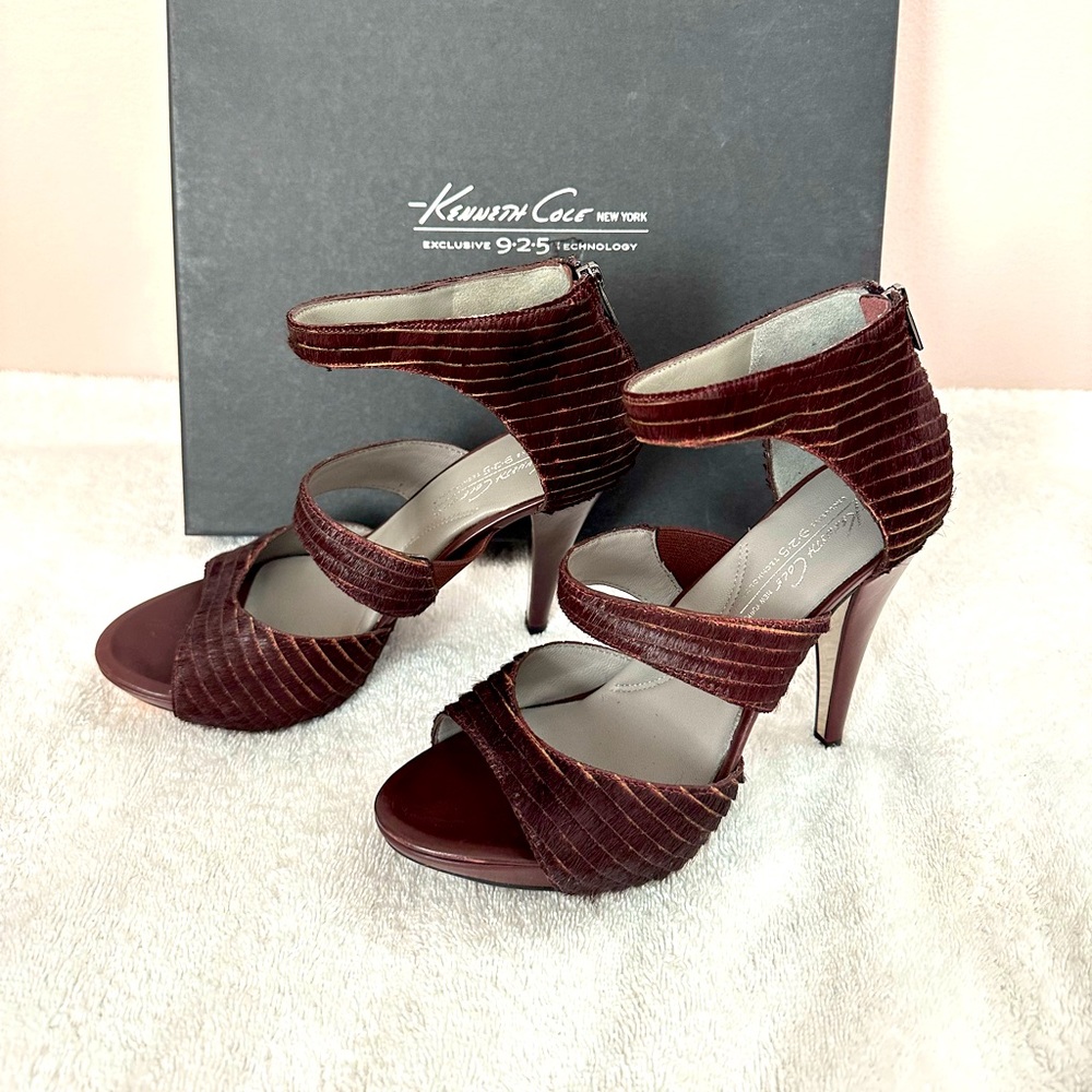 Kenneth Cole New York burgundy wine leather platform high heels sandals 6.5 M